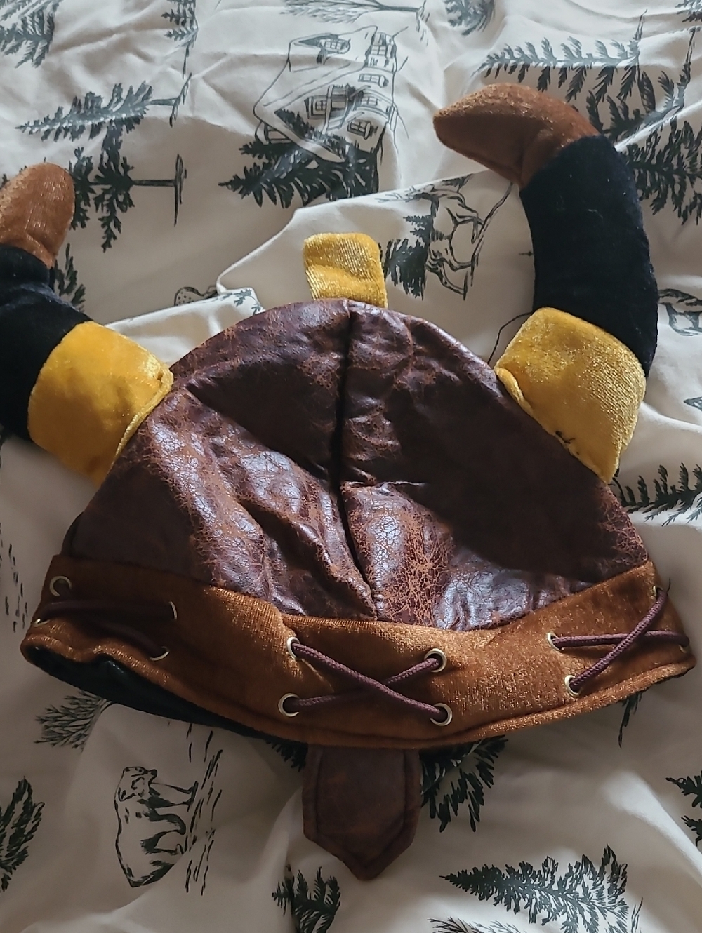 Brown Viking Helmet Kids Costume Hat with Yellow Accents